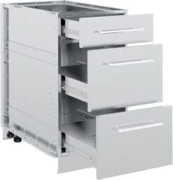Broil King Outdoor Küche Komplettset Mit Imperial S570 PRO Built In Gasgrill Mit Drehspieß, Gasflaschenschrank Und 3er Schubladenschrank -GrillWelt Verkäufe 802500 Broil King Outdoor Kueche Schrank 3 Schubladen offen 1
