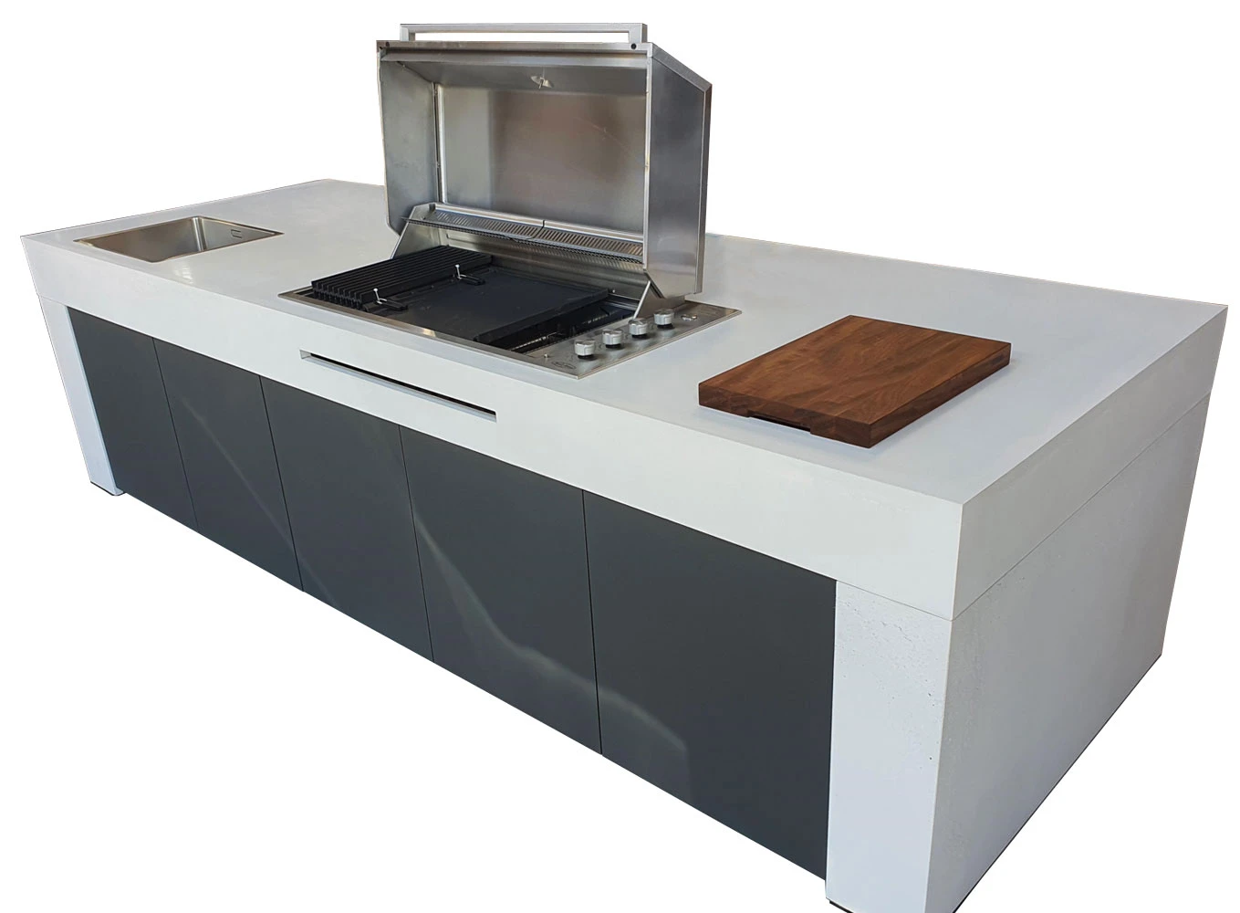 Grillfürst Outdoor Küche Aus 3-tlg. Gegossenem Beton Und HPL (340 Cm X 120 Cm) - Mit Einbaugrill Und Spüle 3 Grillfürst Outdoor Küche Aus 3-tlg. Gegossenem Beton Und HPL (340 Cm X 120 Cm) - Mit Einbaugrill Und Spüle