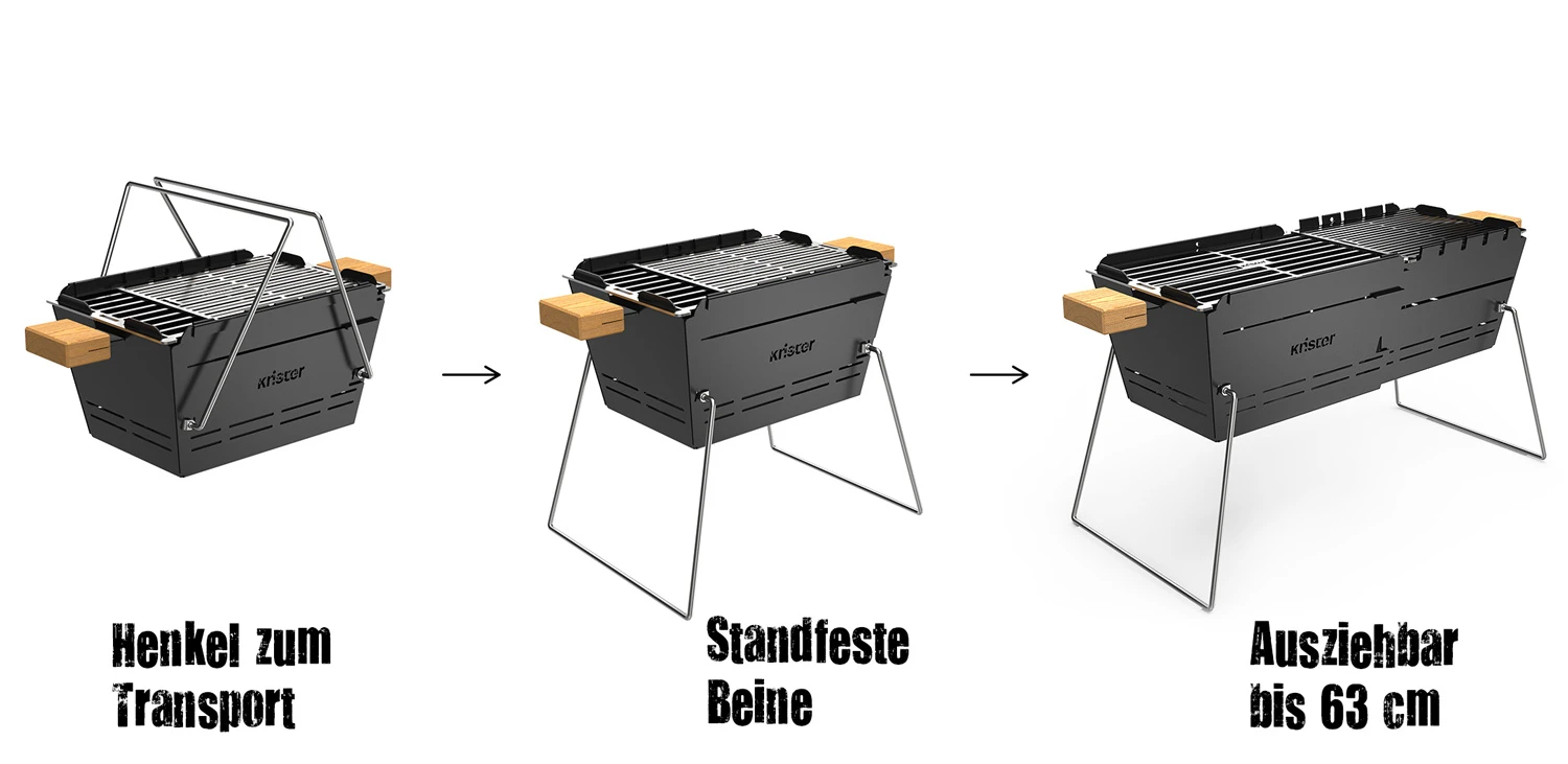 Knister Grill Original - Ausziehbarer Holzkohle Kompaktgrill 6 Knister Grill Original - Ausziehbarer Holzkohle Kompaktgrill – Bild 4