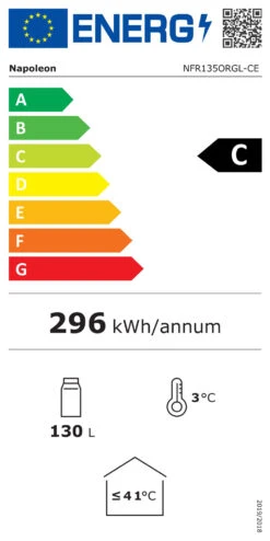 Napoleon Outdoor - Kühlschrank, 135 Liter, Rechtsdrehende Tür Mit Doppelverglasung Und LED Beleuchtung - Wasserdicht Nach IP24 -GrillWelt Verkäufe Napoleon Kuehlschrank Energieeffizienz